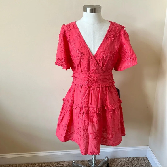 New! BTFL-Life Madie Embroidered Flutter Sleeve Mini Dress nwt 26036 - Picture 2 of 9